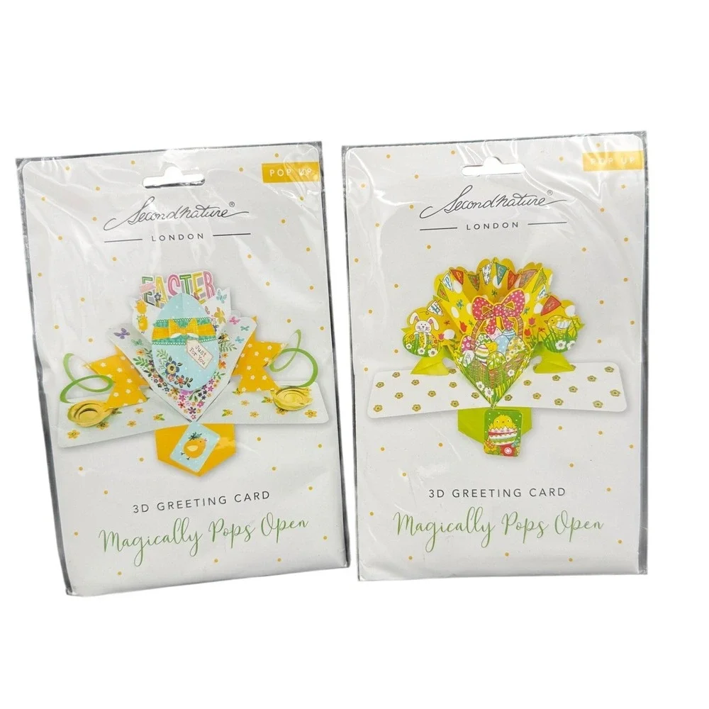 Second Nature London 3D Pop Up Easter Greeting Cards Set of 2 Egg Basket Chick